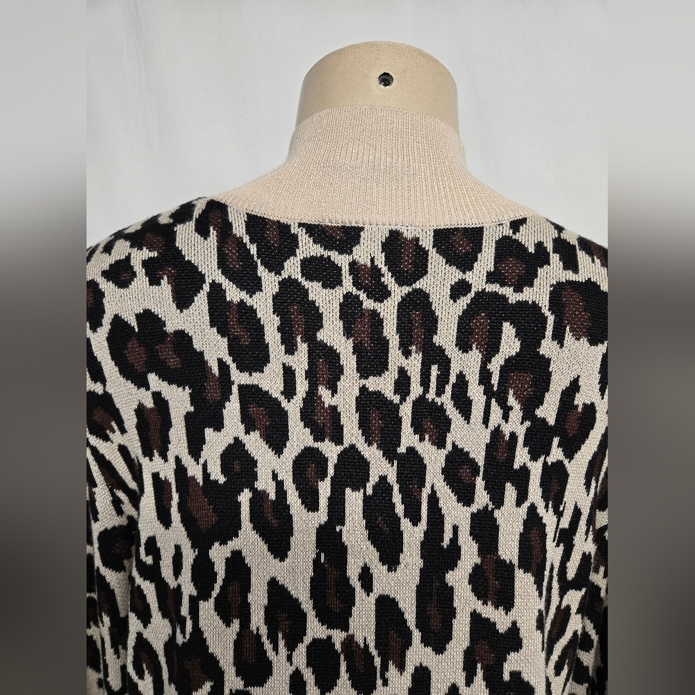 Just Taylor XL Dress Knit Pleated Shoulder Puff Mock Neck Leopard Print - Picture 7 of 10